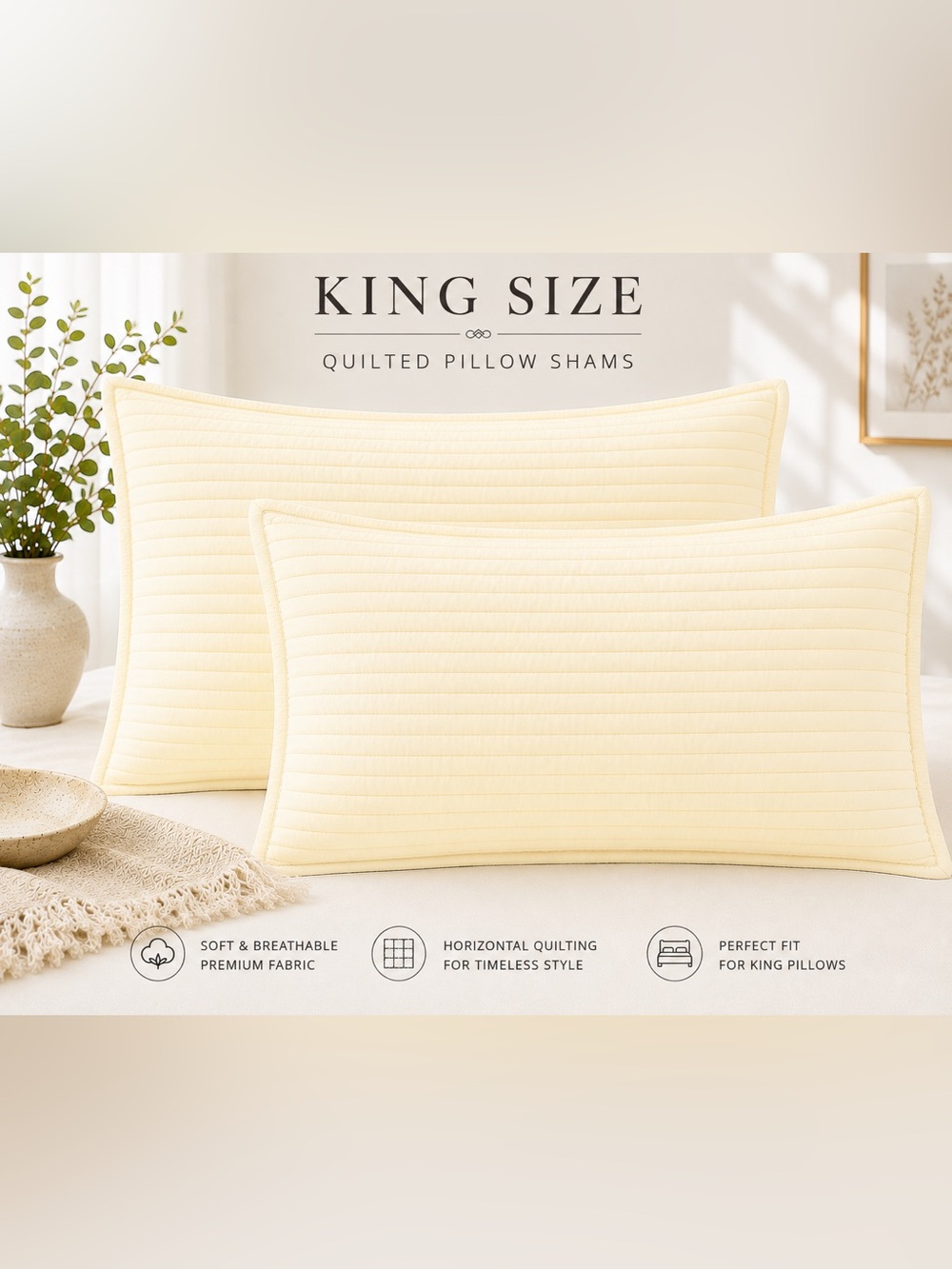 NWOT/never used! King Size Tahari Quilted Pillow Shams - pale yellow